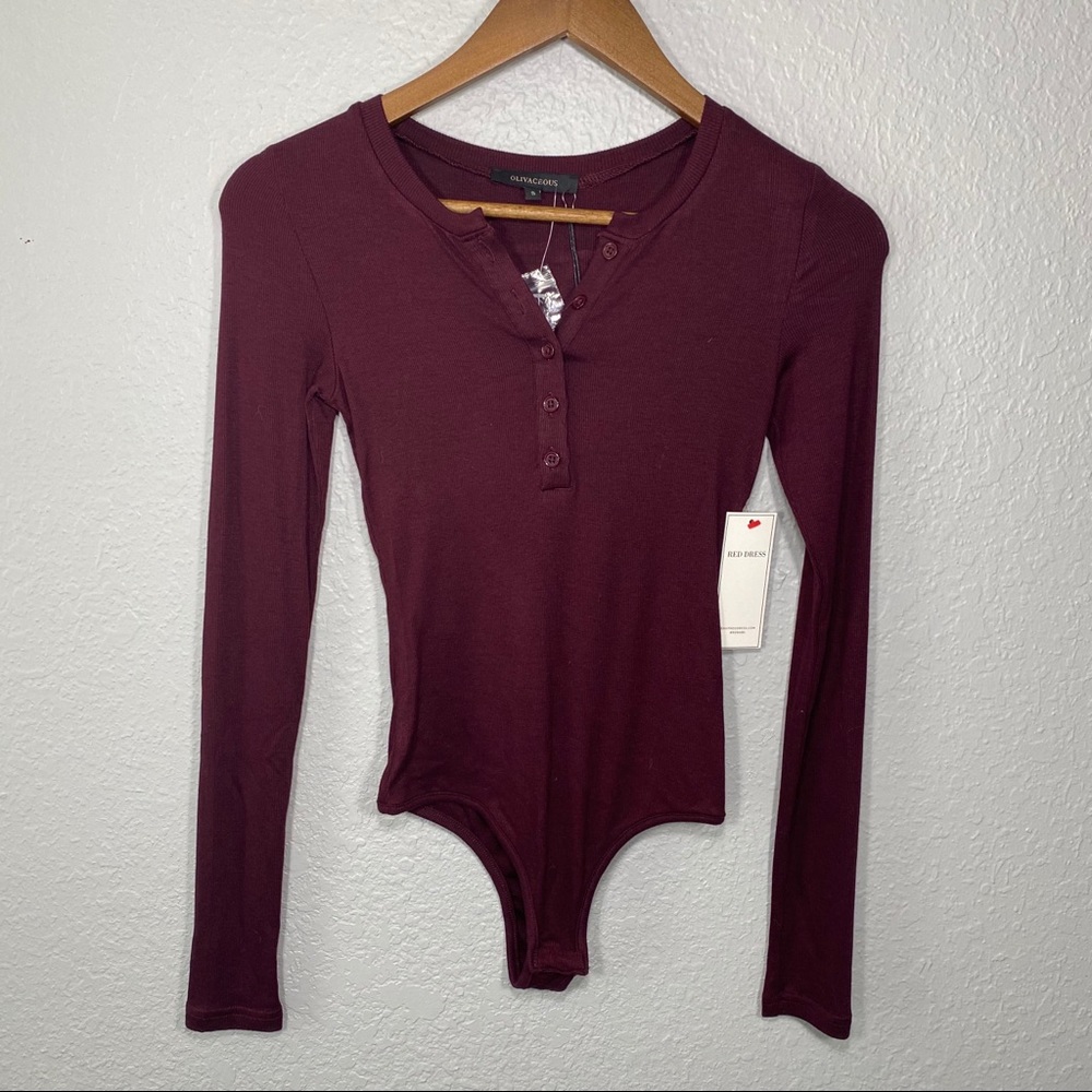 Olivaceous |‎ Maroon Bodysuit w/ Buttons